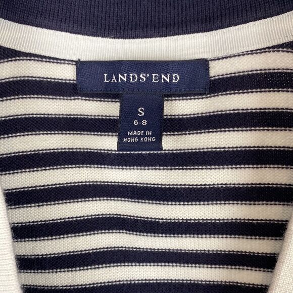 Lands’ End Cardigan Sweater Striped Small 6-8 Nautical Navy White Button Front - Picture 2 of 8